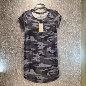 Eliane Rose Camo Print Pocket T-Shirt Dress XS Cotton Modal NWT.